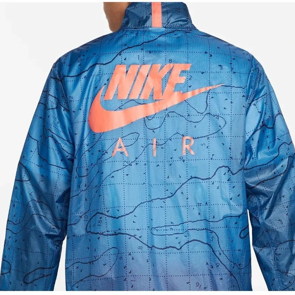 Nike Air Jacket Mens Water Resistant Lightweight Full Zip Marina‎ Blue Orange XL